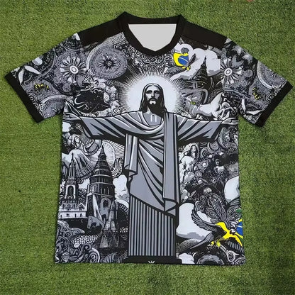 Summer Football Training Brazil Special Edition Jesus Black Grey Soccer Breathable Jersey Adult Outdoor Men'S Clothing T-Shirt